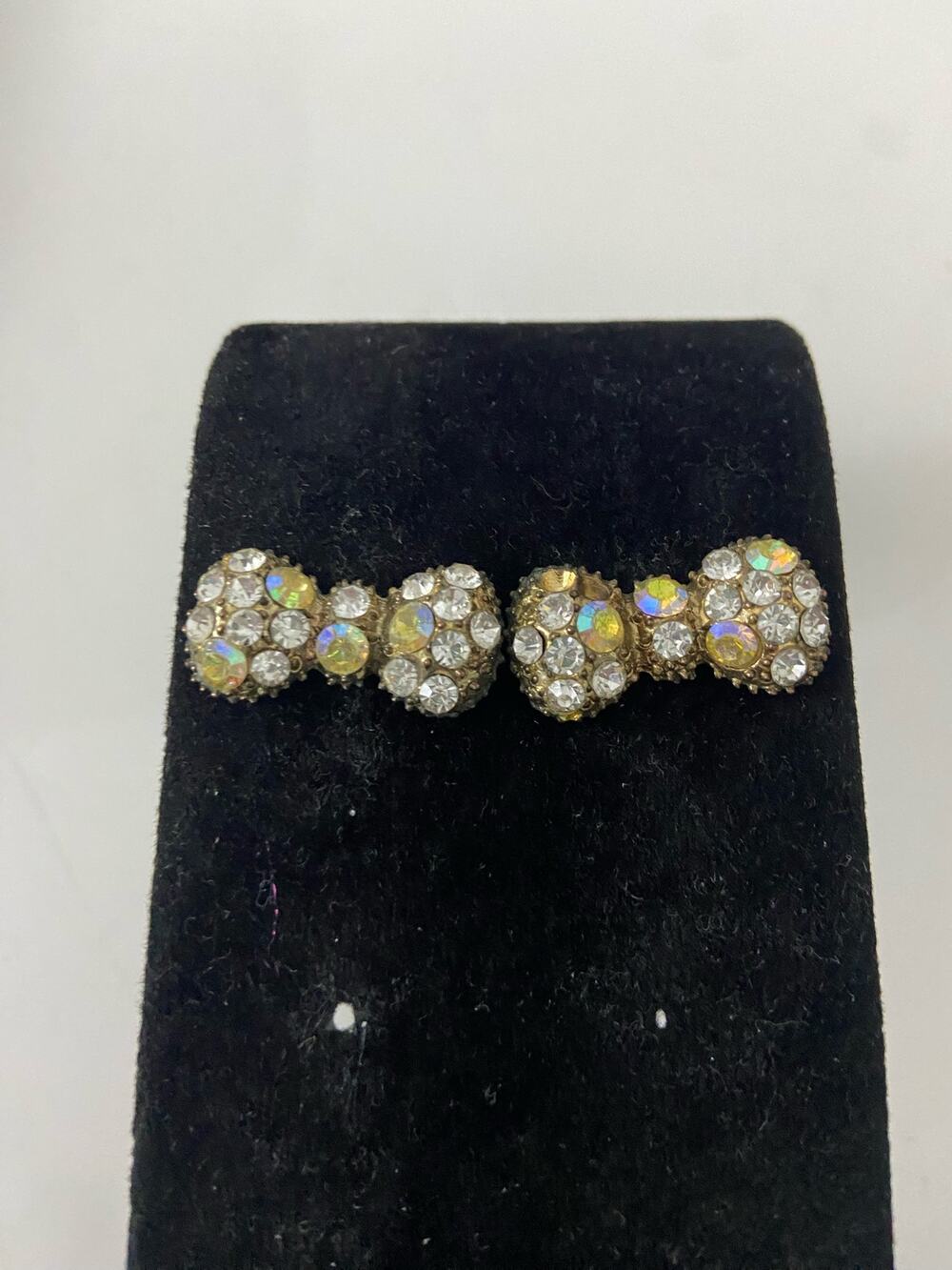 vintage crystal bow earrings tone